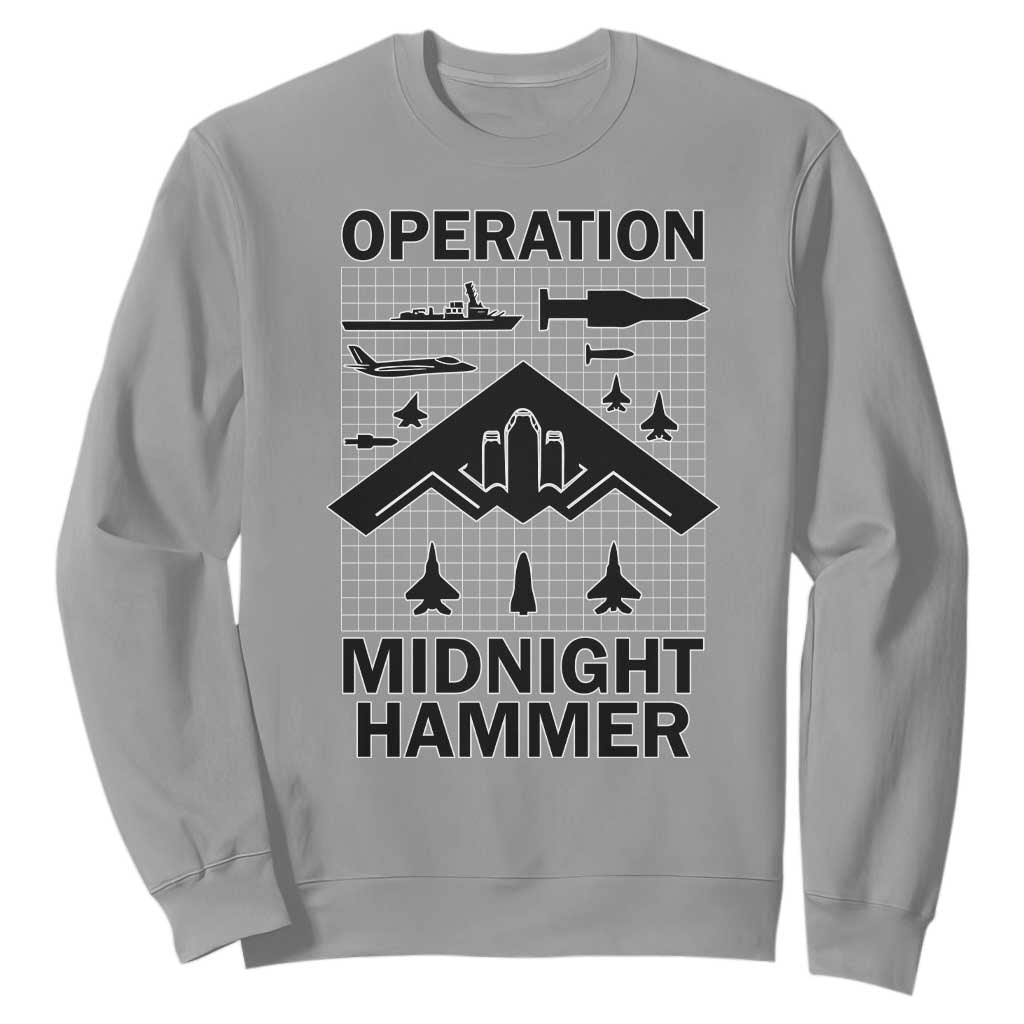 Operation Midnight Hammer Military Sweatshirt Tactical Warfare Jets Bombers TS02 Sport Gray Print Your Wear