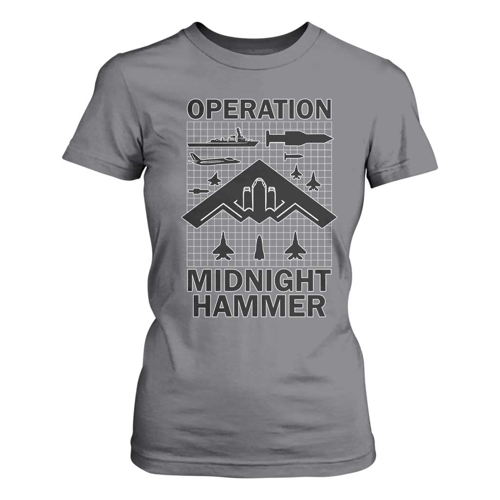 Operation Midnight Hammer Military T Shirt For Women Tactical Warfare Jets Bombers TS02 Charcoal Print Your Wear