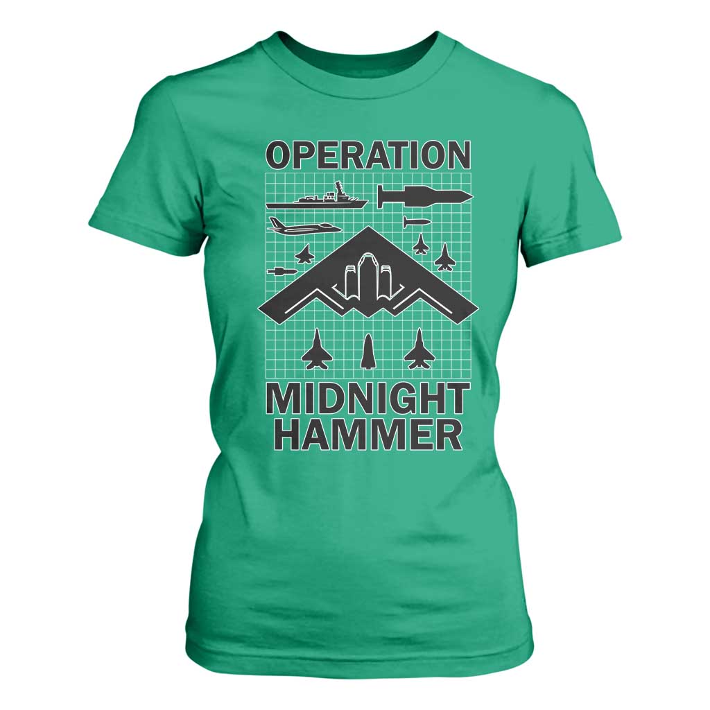 Operation Midnight Hammer Military T Shirt For Women Tactical Warfare Jets Bombers TS02 Irish Green Print Your Wear