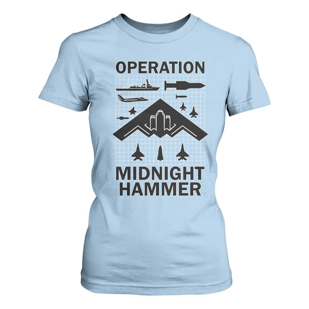 Operation Midnight Hammer Military T Shirt For Women Tactical Warfare Jets Bombers TS02 Light Blue Print Your Wear