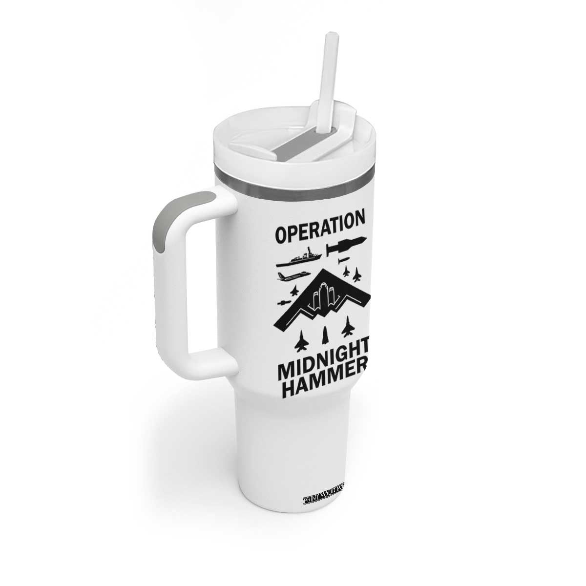 Operation Midnight Hammer Military Tumbler With Handle Tactical Warfare Jets Bombers TS02 Print Your Wear