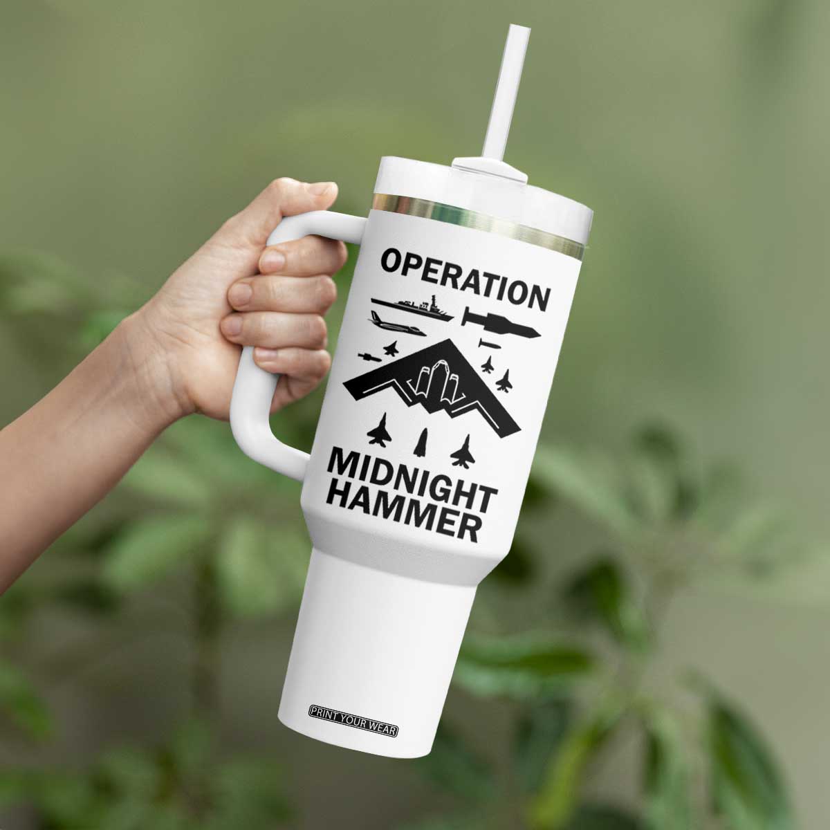 Operation Midnight Hammer Military Tumbler With Handle Tactical Warfare Jets Bombers TS02 Print Your Wear
