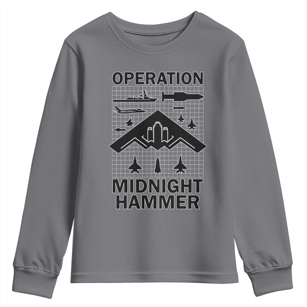 Operation Midnight Hammer Military Youth Sweatshirt Tactical Warfare Jets Bombers TS02 Charcoal Print Your Wear
