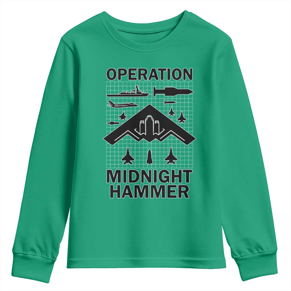 Operation Midnight Hammer Military Youth Sweatshirt Tactical Warfare Jets Bombers TS02 Irish Green Print Your Wear