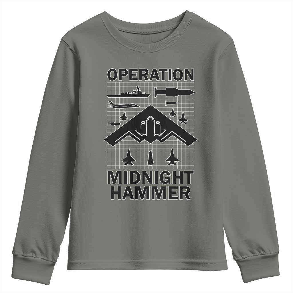 Operation Midnight Hammer Military Youth Sweatshirt Tactical Warfare Jets Bombers TS02 Military Green Print Your Wear