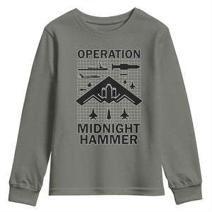 Operation Midnight Hammer Military Youth Sweatshirt Tactical Warfare Jets Bombers TS02 Military Green Print Your Wear