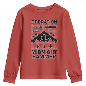 Operation Midnight Hammer Military Youth Sweatshirt Tactical Warfare Jets Bombers TS02 Red Print Your Wear