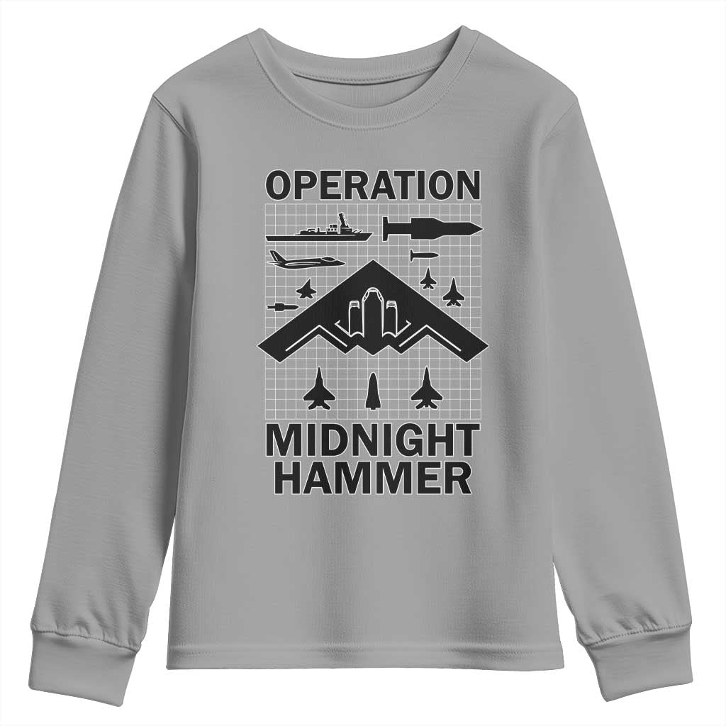 Operation Midnight Hammer Military Youth Sweatshirt Tactical Warfare Jets Bombers TS02 Sport Gray Print Your Wear