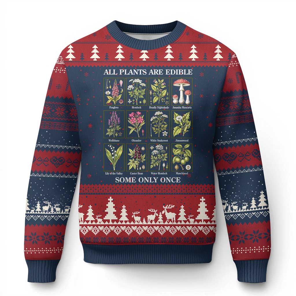 Vintage Botanical Poison Chart Graphic Ugly Christmas Sweater All Plants Are Edible Some Only Once TS02 Navy Red Print Your Wear