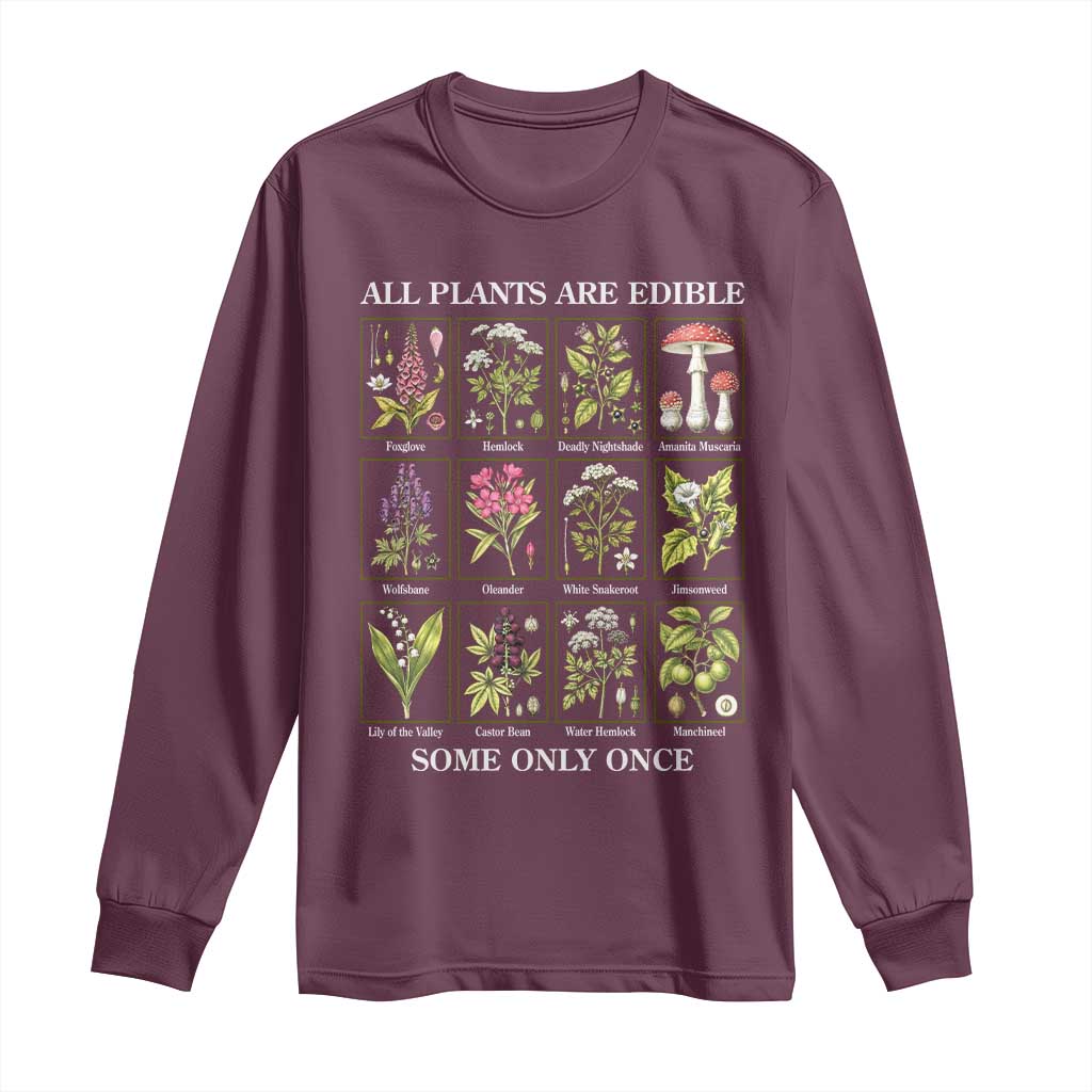 Vintage Botanical Poison Chart Graphic Long Sleeve Shirt All Plants Are Edible Some Only Once