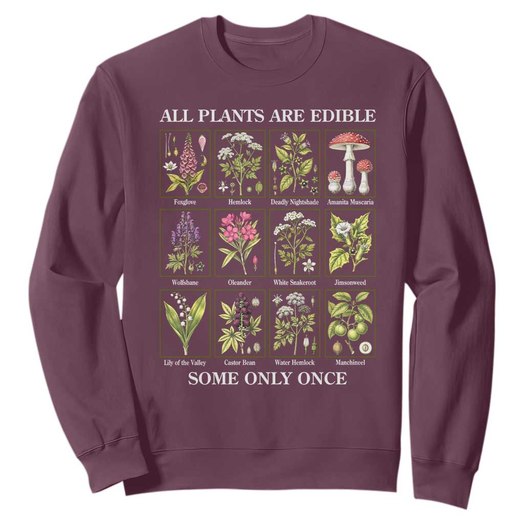 Vintage Botanical Poison Chart Graphic Sweatshirt All Plants Are Edible Some Only Once