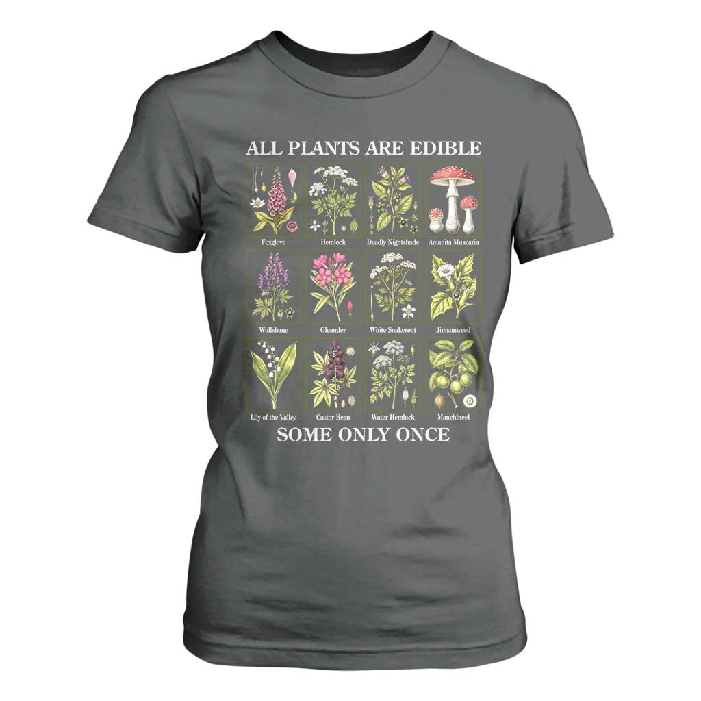 Vintage Botanical Poison Chart Graphic T Shirt For Women All Plants Are Edible Some Only Once