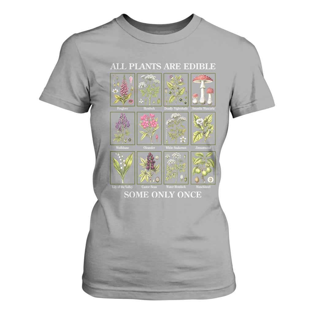 Vintage Botanical Poison Chart Graphic T Shirt For Women All Plants Are Edible Some Only Once