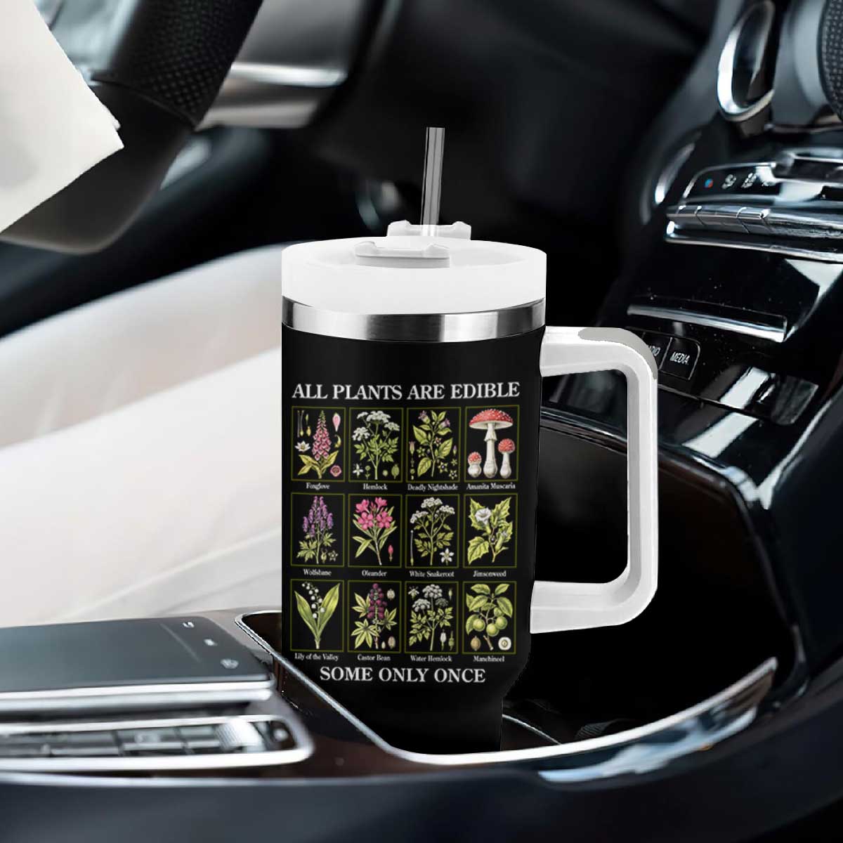 Vintage Botanical Poison Chart Graphic Tumbler With Handle All Plants Are Edible Some Only Once