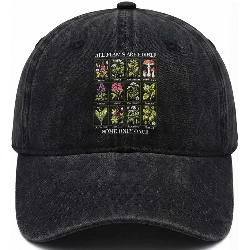 Vintage Botanical Poison Chart Graphic Washed Cotton Baseball Cap All Plants Are Edible Some Only Once TS02 Print Your Wear