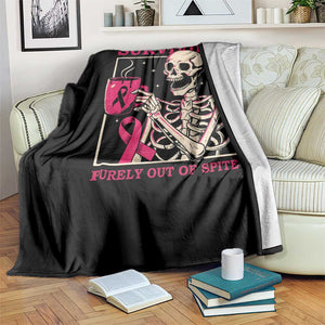 Funny Breast Cancer Skeleton Drinking Coffee Throw Blanket Surviving Purely Out Of Spite Pink Ribbon Warrior