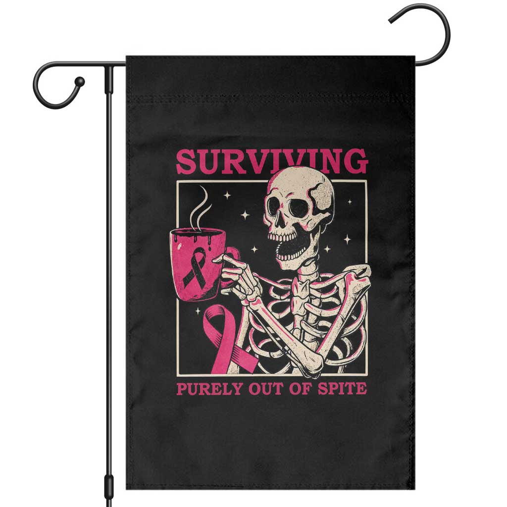 Funny Breast Cancer Skeleton Drinking Coffee Garden Flag Surviving Purely Out Of Spite Pink Ribbon Warrior TS02 Black Print Your Wear
