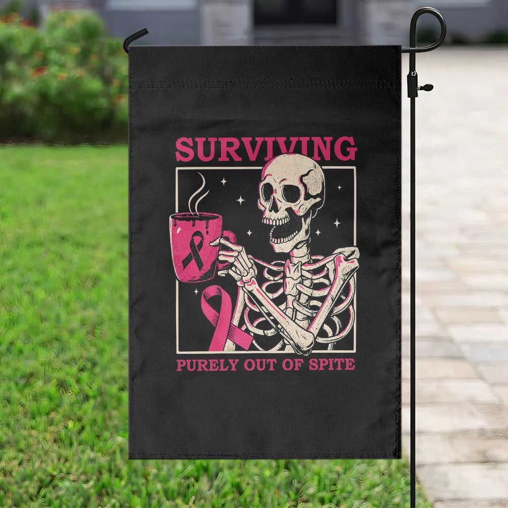 Funny Breast Cancer Skeleton Drinking Coffee Garden Flag Surviving Purely Out Of Spite Pink Ribbon Warrior