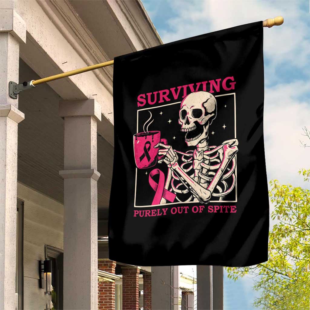 Funny Breast Cancer Skeleton Drinking Coffee Garden Flag Surviving Purely Out Of Spite Pink Ribbon Warrior