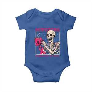 Funny Breast Cancer Skeleton Drinking Coffee Baby Onesie Surviving Purely Out Of Spite Pink Ribbon Warrior