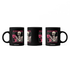 Funny Breast Cancer Skeleton Drinking Coffee Coffee Mug Surviving Purely Out Of Spite Pink Ribbon Warrior