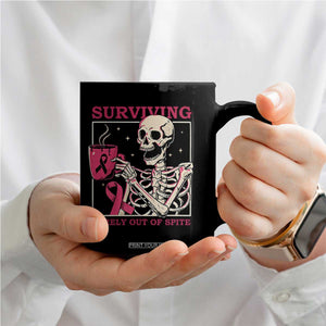 Funny Breast Cancer Skeleton Drinking Coffee Coffee Mug Surviving Purely Out Of Spite Pink Ribbon Warrior