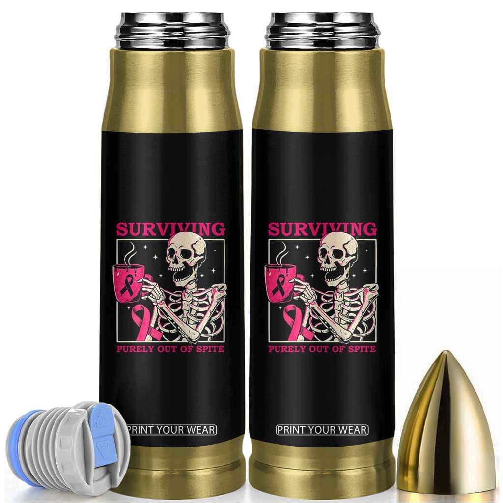 Funny Breast Cancer Skeleton Drinking Coffee Bullet Tumbler Surviving Purely Out Of Spite Pink Ribbon Warrior TS02 Black Print Your Wear