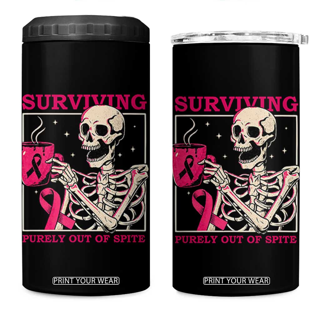 Funny Breast Cancer Skeleton Drinking Coffee 4 in 1 Can Cooler Tumbler Surviving Purely Out Of Spite Pink Ribbon Warrior TS02 One Size: 16 oz Black Print Your Wear