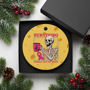 Funny Breast Cancer Skeleton Drinking Coffee Ceramic Ornament Surviving Purely Out Of Spite Pink Ribbon Warrior