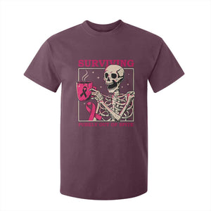 Funny Breast Cancer Skeleton Drinking Coffee T Shirt For Kid Surviving Purely Out Of Spite Pink Ribbon Warrior