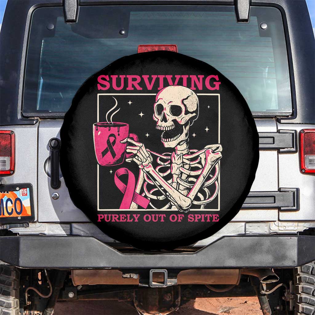 Funny Breast Cancer Skeleton Drinking Coffee Spare Tire Cover Surviving Purely Out Of Spite Pink Ribbon Warrior TS02 No hole Black Print Your Wear