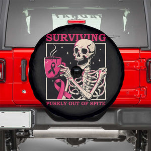 Funny Breast Cancer Skeleton Drinking Coffee Spare Tire Cover Surviving Purely Out Of Spite Pink Ribbon Warrior