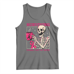 Funny Breast Cancer Skeleton Drinking Coffee Tank Top Surviving Purely Out Of Spite Pink Ribbon Warrior
