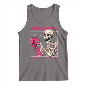 Funny Breast Cancer Skeleton Drinking Coffee Tank Top Surviving Purely Out Of Spite Pink Ribbon Warrior