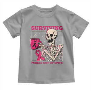 Funny Breast Cancer Skeleton Drinking Coffee Toddler T Shirt Surviving Purely Out Of Spite Pink Ribbon Warrior