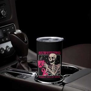 Funny Breast Cancer Skeleton Drinking Coffee Tumbler Cup Surviving Purely Out Of Spite Pink Ribbon Warrior