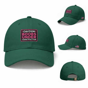 Funny Breast Cancer Surgery Mastectomy Baseball Cap Caution Boobs Under Construction Pink Ribbon Warrior