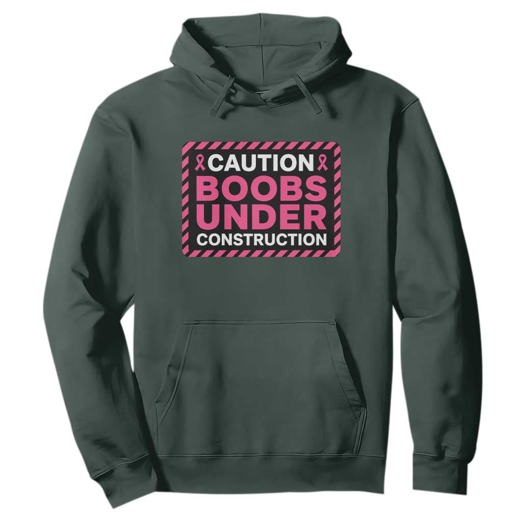 Funny Breast Cancer Surgery Mastectomy Hoodie Caution Boobs Under Construction Pink Ribbon Warrior