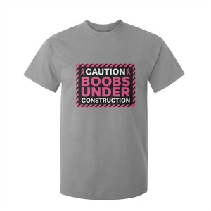 Funny Breast Cancer Surgery Mastectomy T Shirt For Kid Caution Boobs Under Construction Pink Ribbon Warrior
