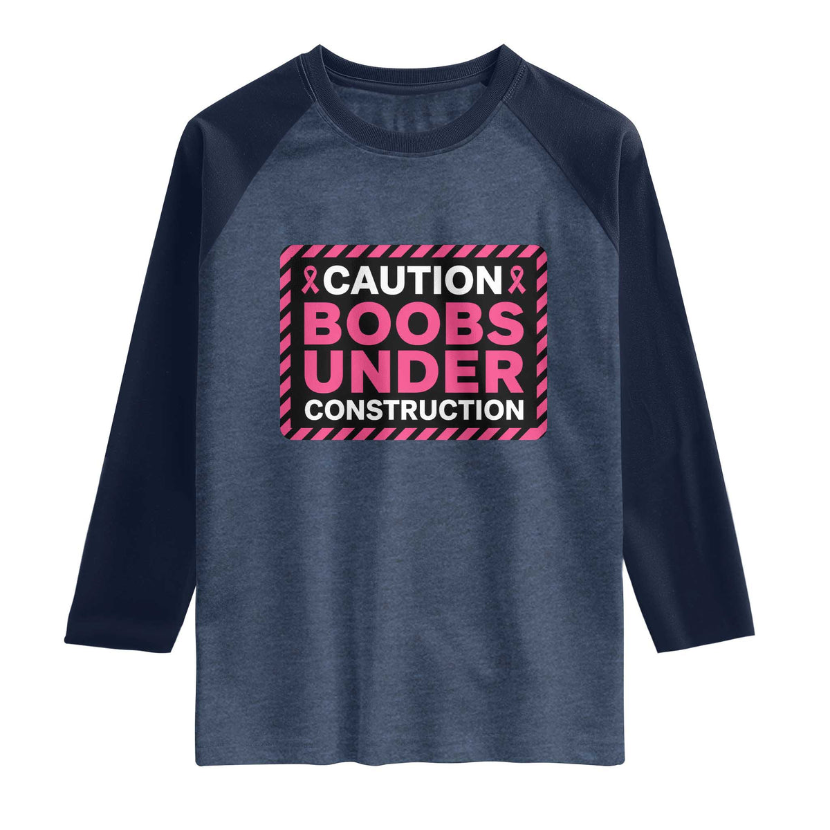 Funny Breast Cancer Surgery Mastectomy Raglan Shirt Caution Boobs Under Construction Pink Ribbon Warrior