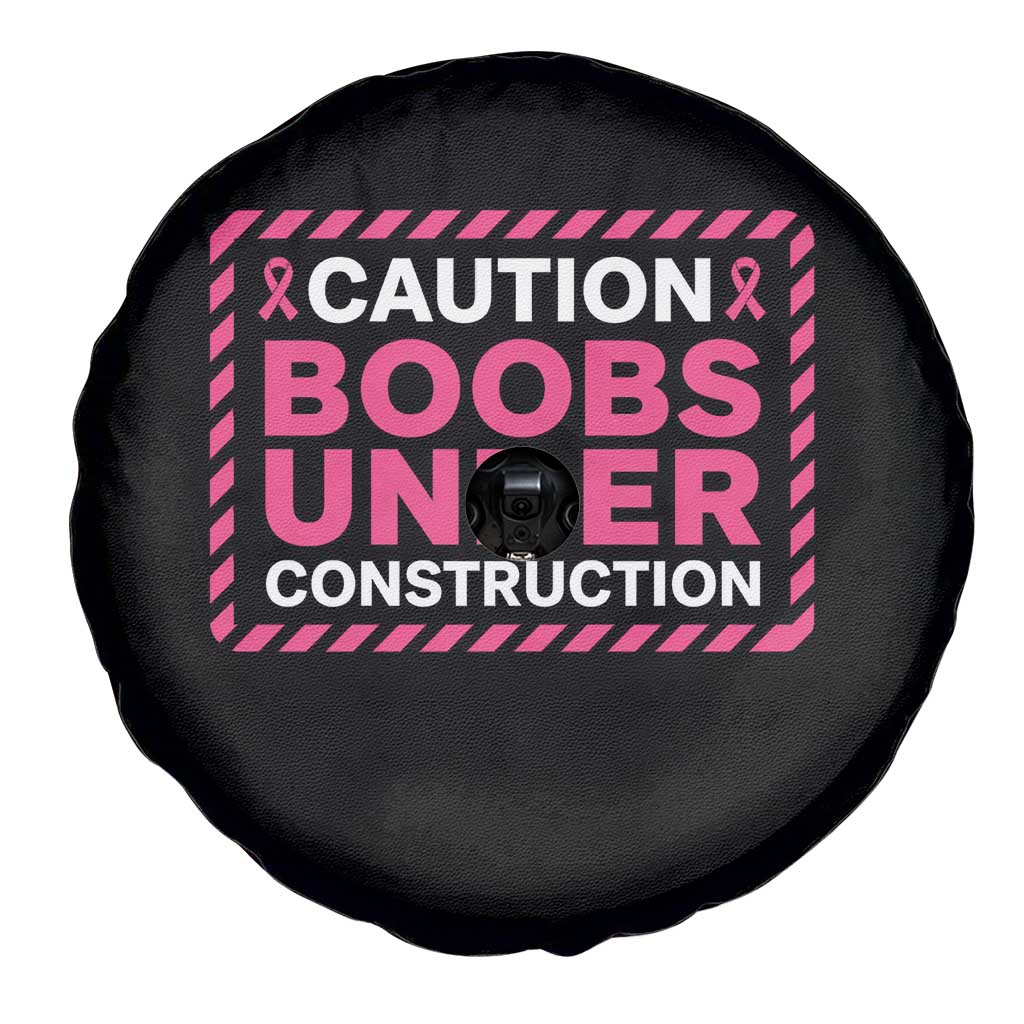Funny Breast Cancer Surgery Mastectomy Spare Tire Cover Caution Boobs Under Construction Pink Ribbon Warrior