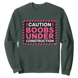 Funny Breast Cancer Surgery Mastectomy Sweatshirt Caution Boobs Under Construction Pink Ribbon Warrior