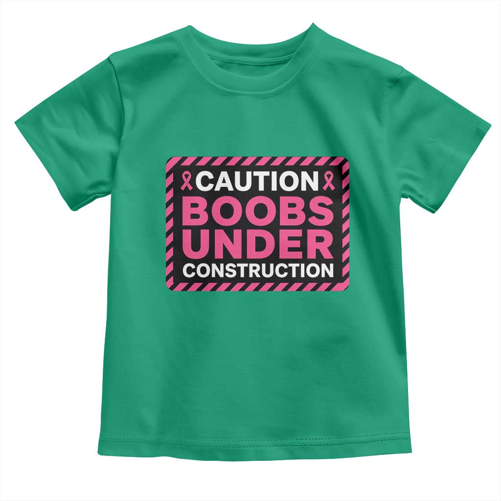 Funny Breast Cancer Surgery Mastectomy Toddler T Shirt Caution Boobs Under Construction Pink Ribbon Warrior