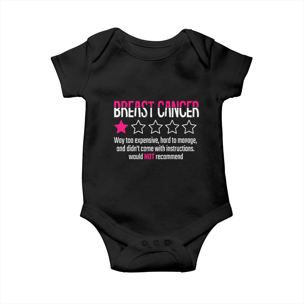 Funny Breast Cancer One Star Review Baby Onesie Would Not Recommend Breast Cancer Warrior TS02 Black Print Your Wear