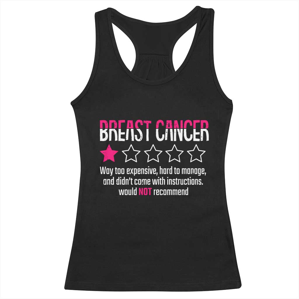 Funny Breast Cancer One Star Review Racerback Tank Top Would Not Recommend Breast Cancer Warrior TS02 Black Print Your Wear