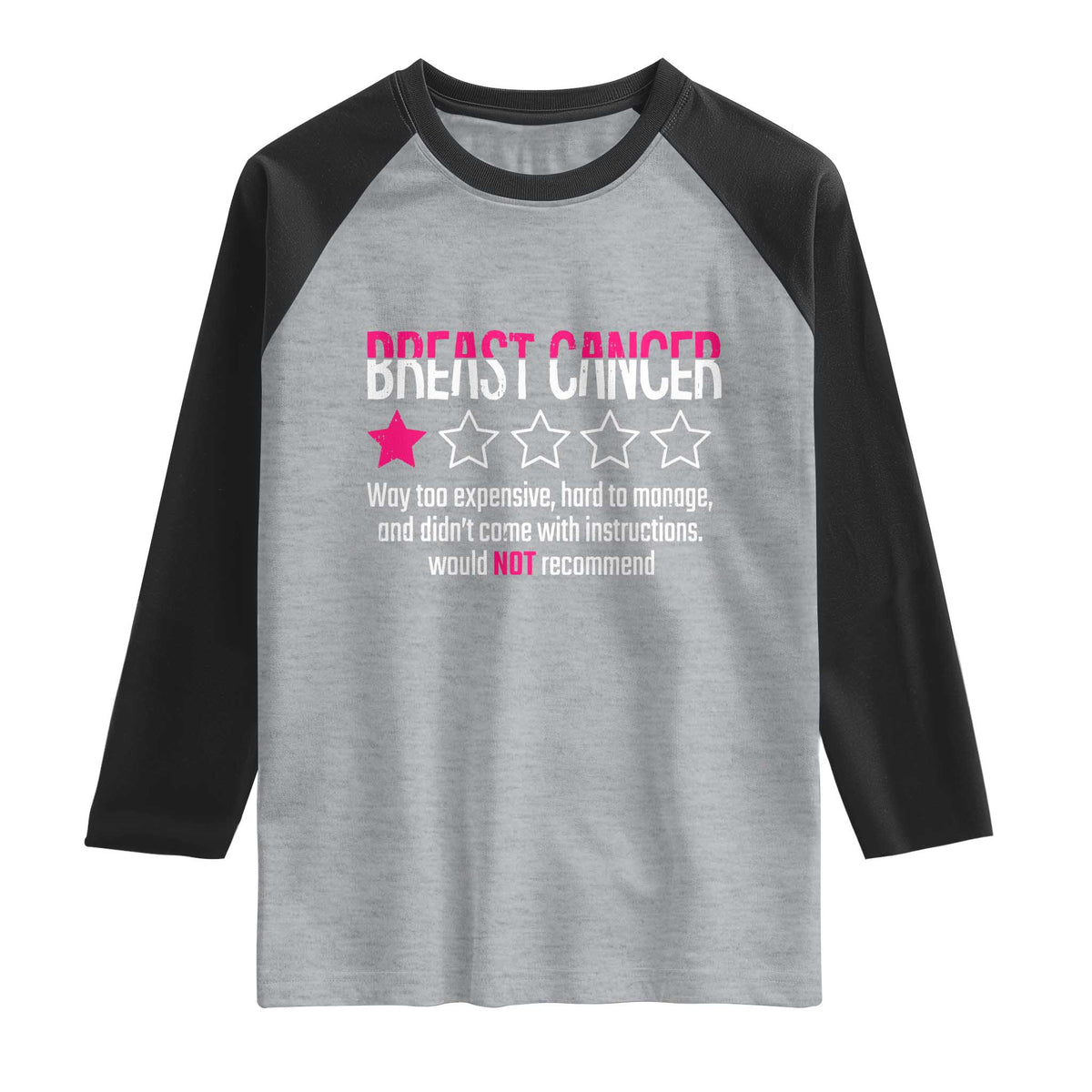 Funny Breast Cancer One Star Review Raglan Shirt Would Not Recommend Breast Cancer Warrior