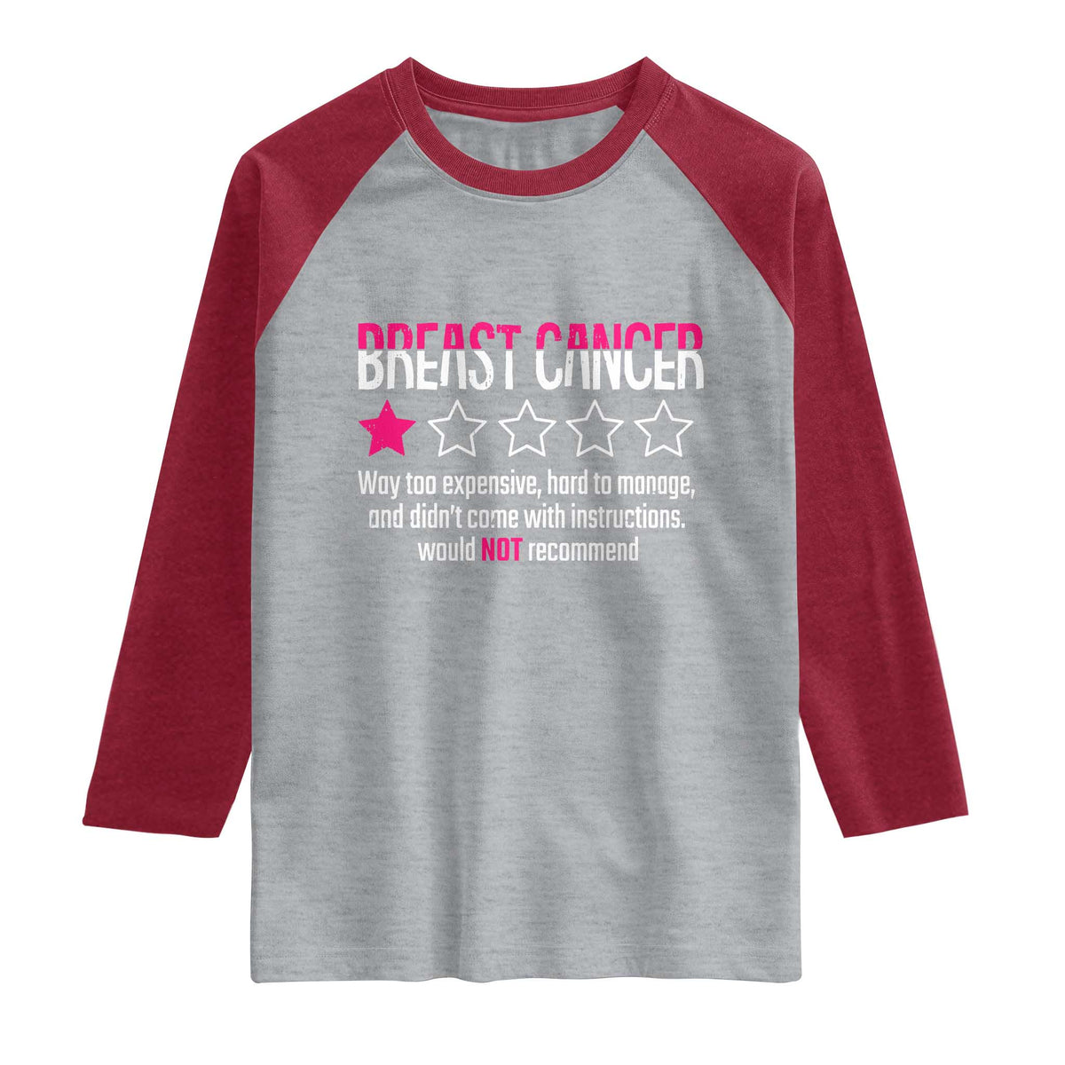 Funny Breast Cancer One Star Review Raglan Shirt Would Not Recommend Breast Cancer Warrior