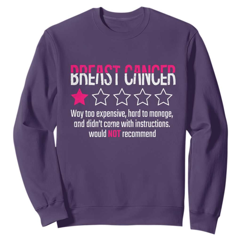 Funny Breast Cancer One Star Review Sweatshirt Would Not Recommend Breast Cancer Warrior