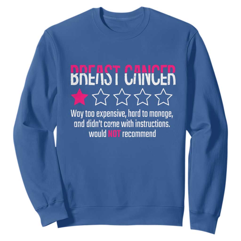 Funny Breast Cancer One Star Review Sweatshirt Would Not Recommend Breast Cancer Warrior