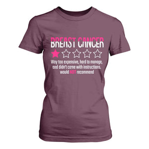 Funny Breast Cancer One Star Review T Shirt For Women Would Not Recommend Breast Cancer Warrior